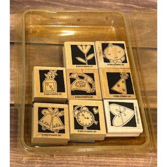 2004 STAMPIN' UP! OCCASIONALLY Wood Mounted Rubber Stamp set of 8 LOVE HEART - Picture 1 of 4
